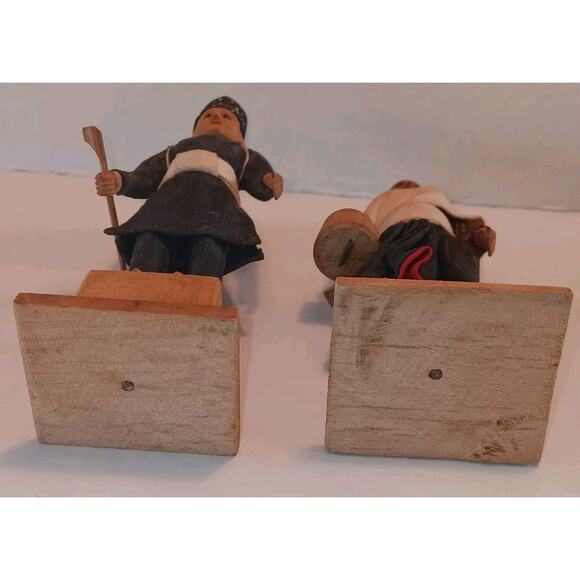 2 Handmade Tibetan Wooden Doll Indigenous Peoples Man Women 8" - Picture 11 of 13